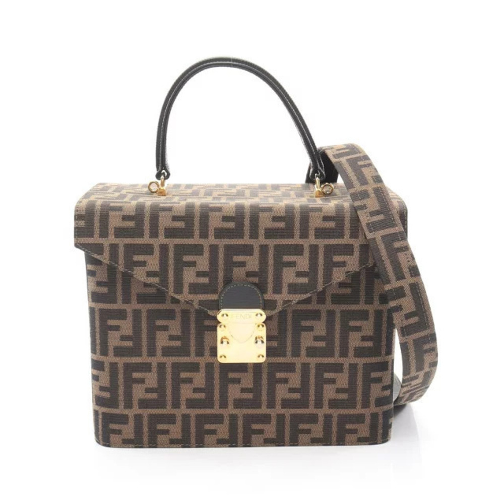 Fendi Zucca Handbag Canvas Leather Brown Black